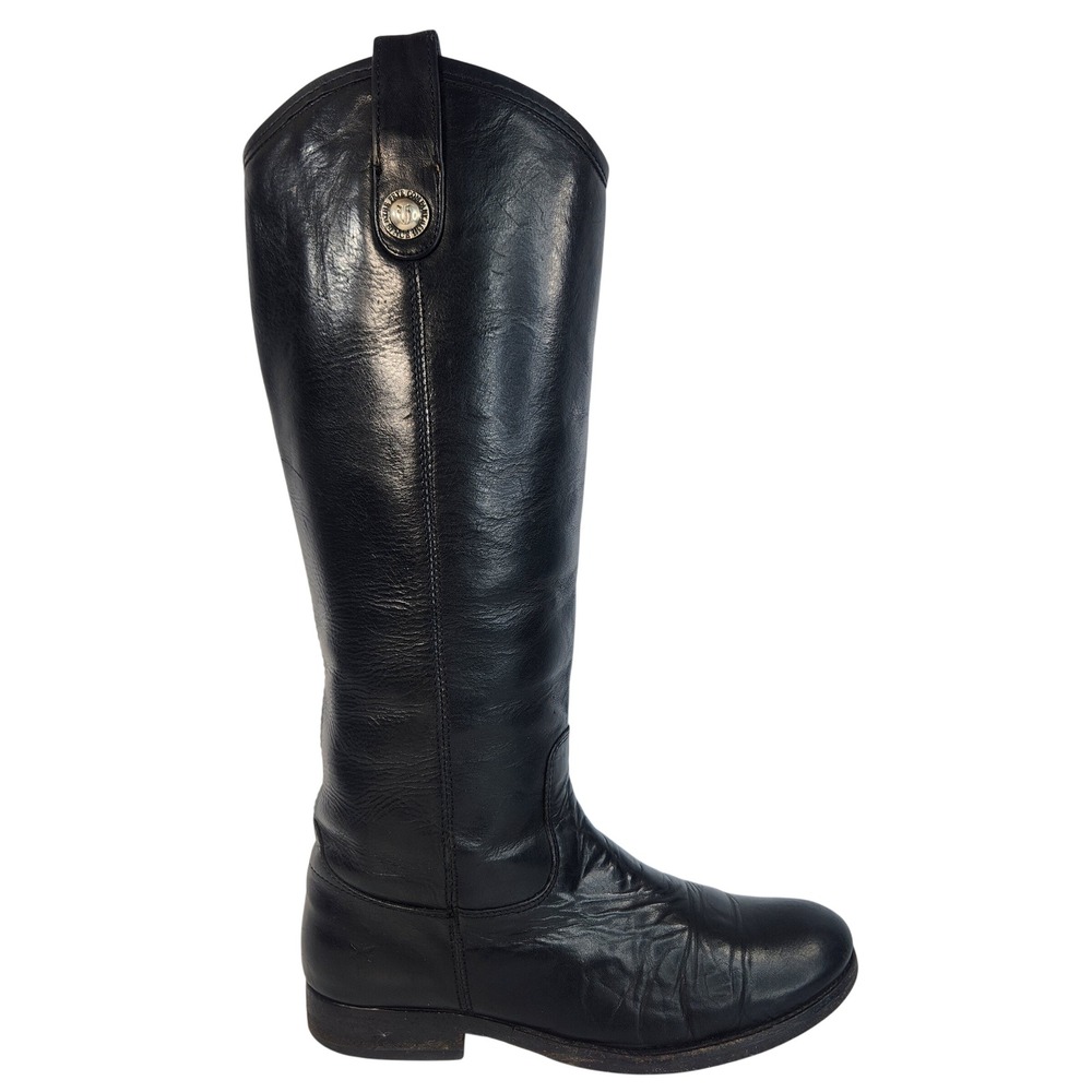 Frye Melissa Button 2 Tall Riding Boots Womens 6.5 Black Leather Pull On 77167